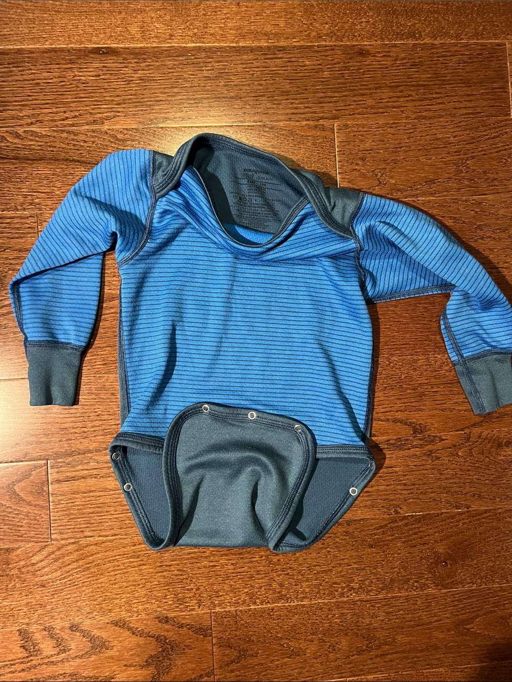 Patagonia Blue 18mos Striped capilene3 Bodysuit